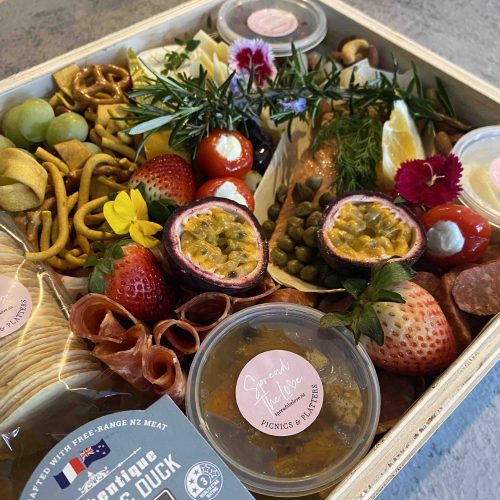 Premium Platter Boxes filled with cheese, charcuterie and dips.
